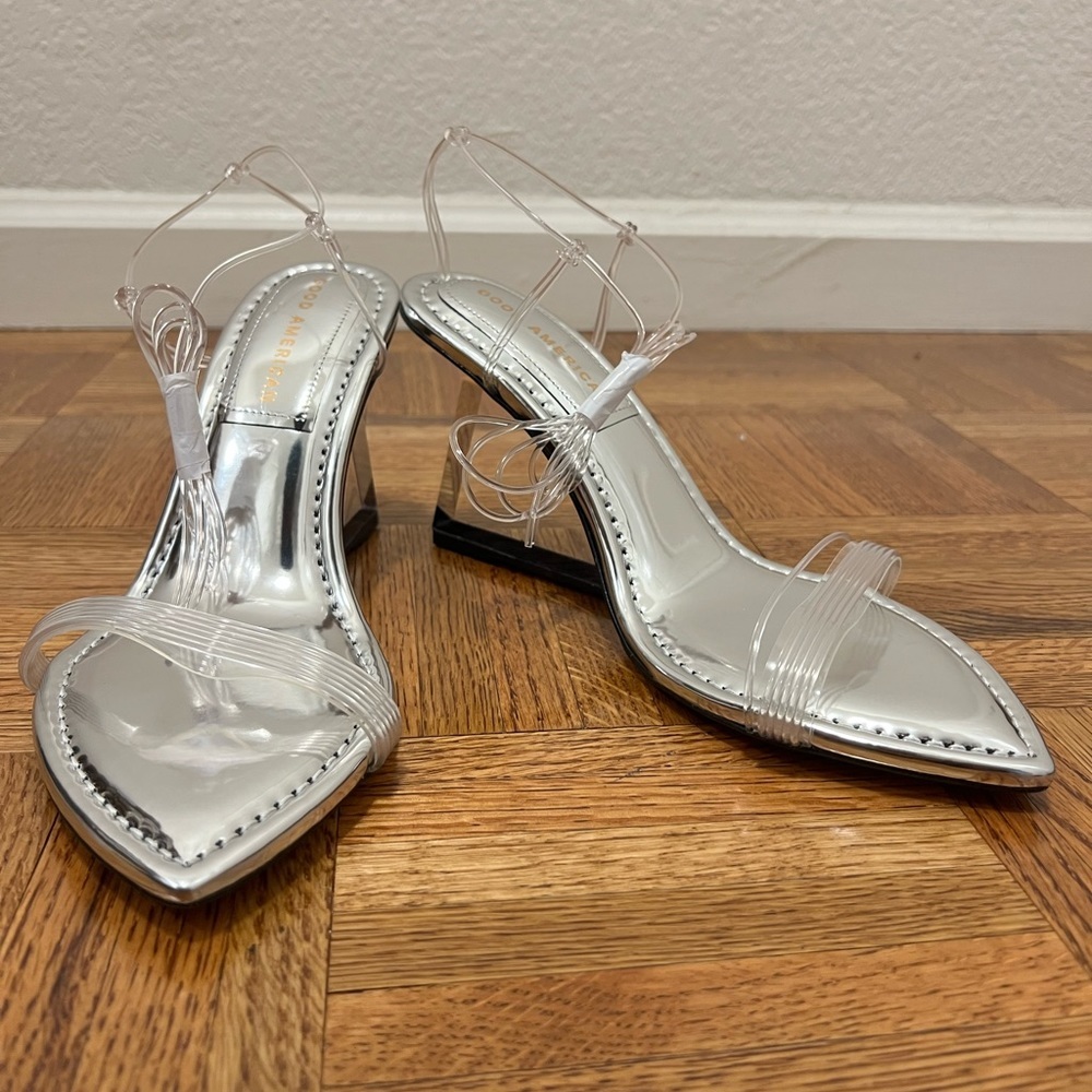 NIB Good American Cinder-F*cking Ella Clear Wedges